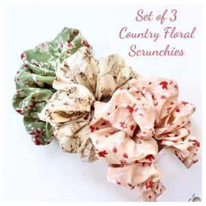 Set of 3 Country Core Calico Pastel Floral Scrunchies, NWT